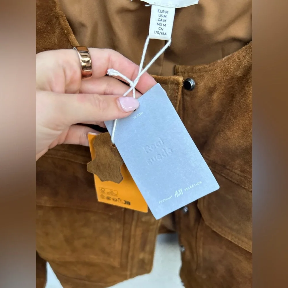 NWT! H&M Brown Suede Leather Jacket - Picture 15 of 16